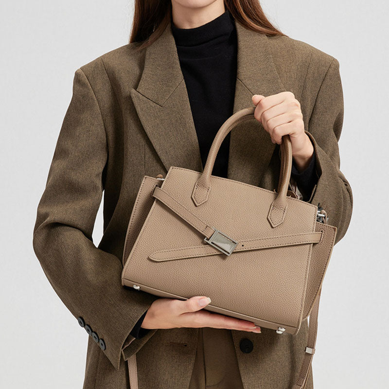 Structured Leather Tote – Taupe