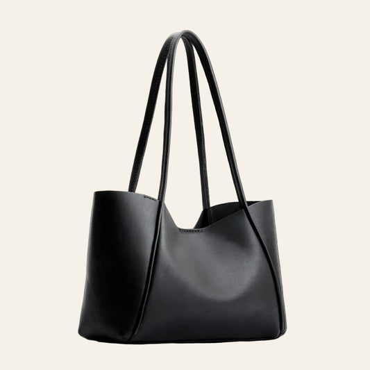 Minimal Leather Shoulder Tote – Black