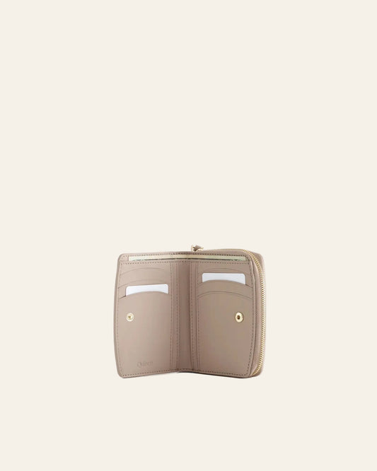 Italian Pebbled Leather Compact Wallet – Taupe