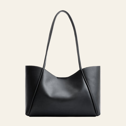 Minimal Leather Shoulder Tote – Black